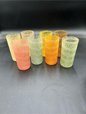 MCM spaghetti string Colorful Crackle Glass Tumbler Set - Assorted Shades set 8